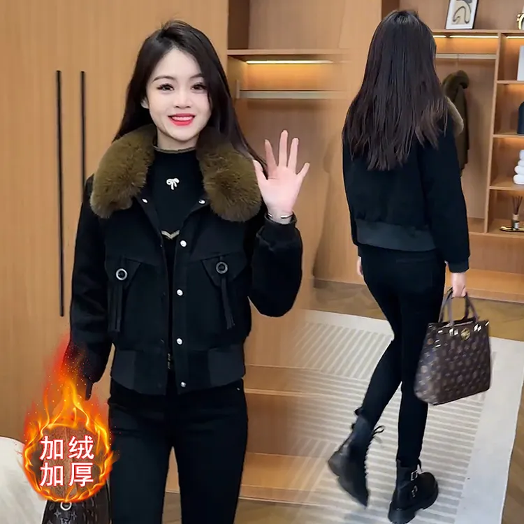 加绒加厚短外套女2025冬季新款洋气显瘦百搭小个子保暖棉衣派克服