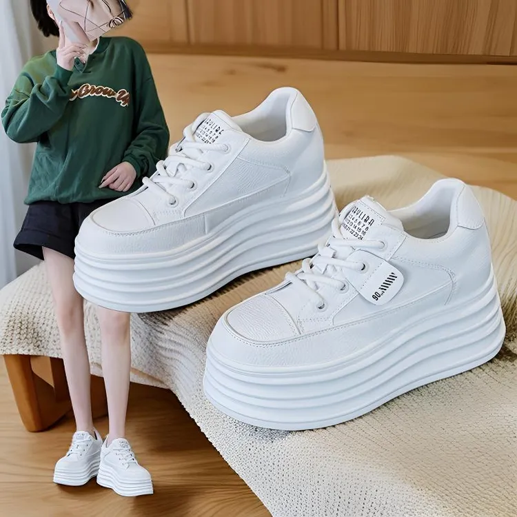 内增高8cm真皮小白鞋女ins韩版百搭小个子厚底松糕鞋2025秋季爆款
