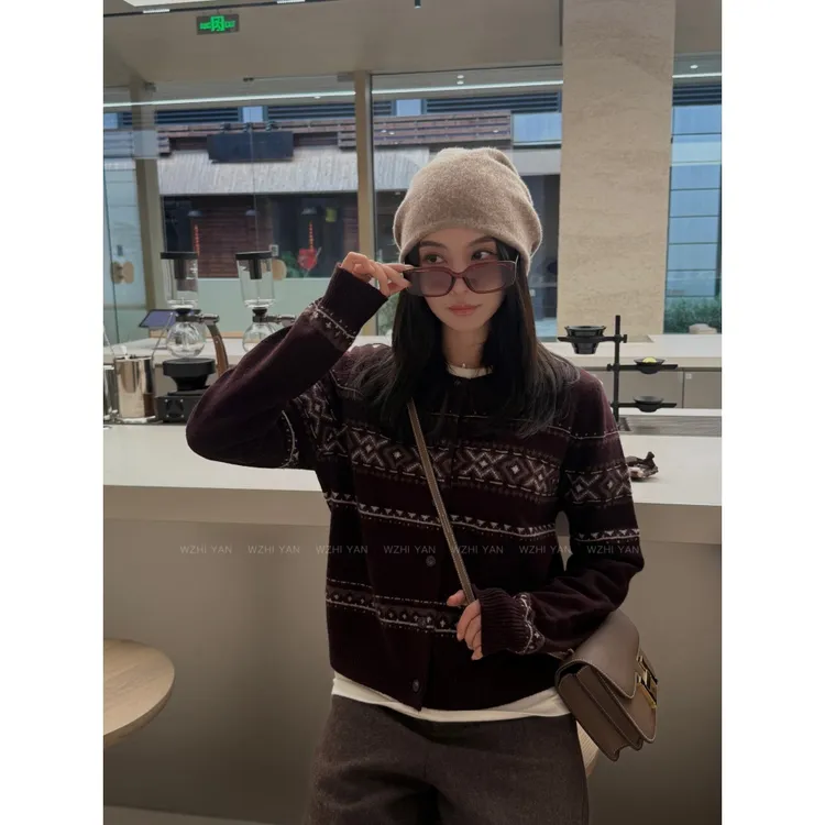 【秋冬胶囊】复古几何菱格超细100%绵羊毛慵懒费尔岛毛衣X6169