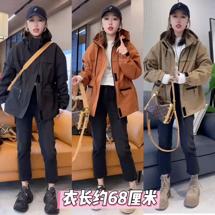 2518袖拉链腰抽绳双兜连帽薄棉服