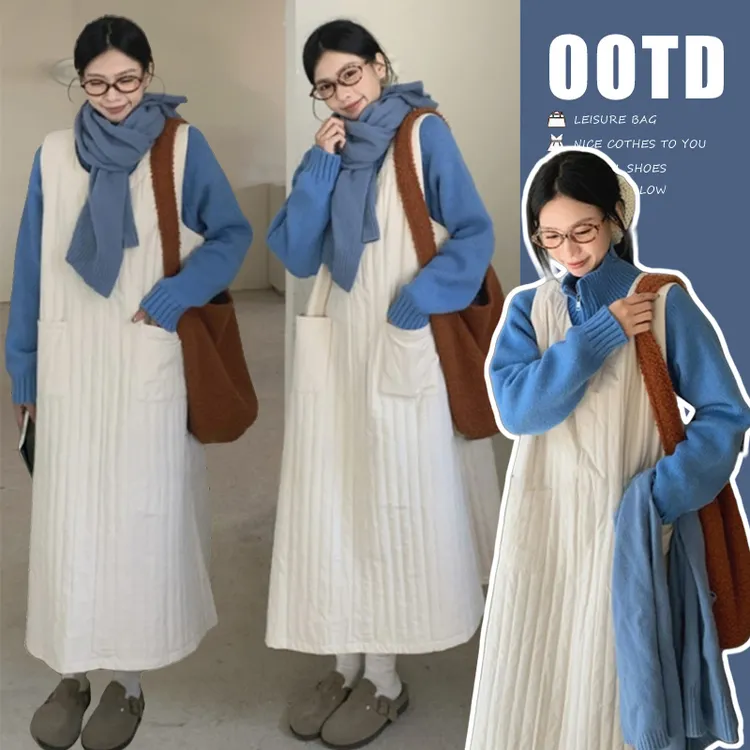 高颜值秋冬季气质宽松背心连衣裙冬款慵懒风针织打底上衣两件套女