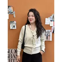 WenWen小个子秋季新款韩版系带蝴蝶结软糯毛衣外套打底针织衫4369