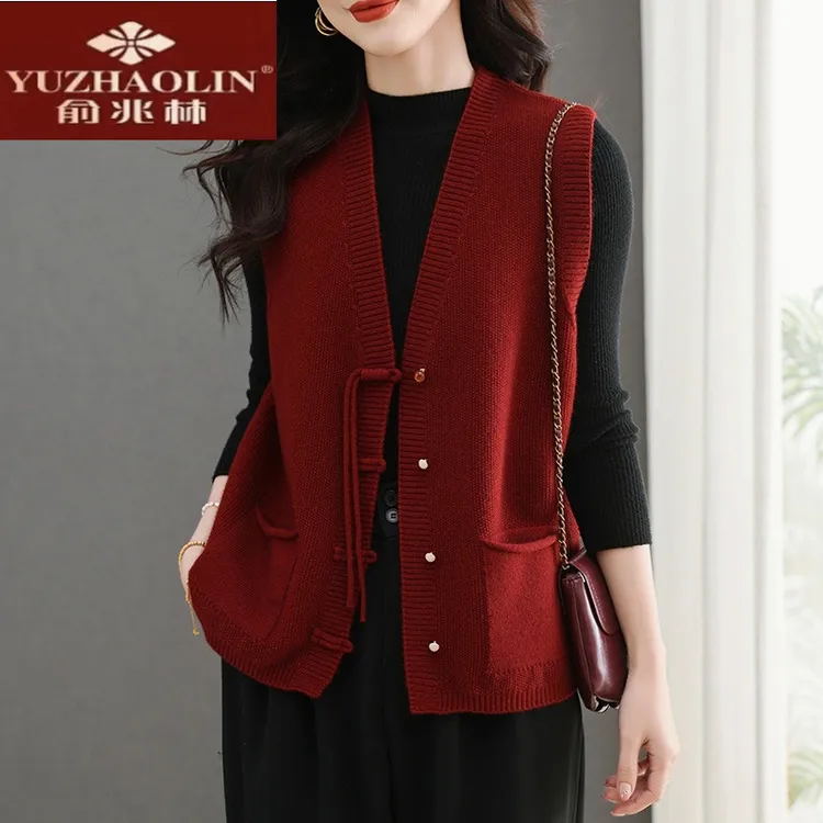 俞兆林胖大码针织开衫马甲女款新款春秋毛衣背心女马甲