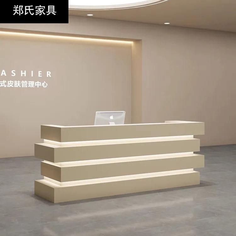 时尚美容院接待吧台服装店收银柜台实木加厚台面简约设计
