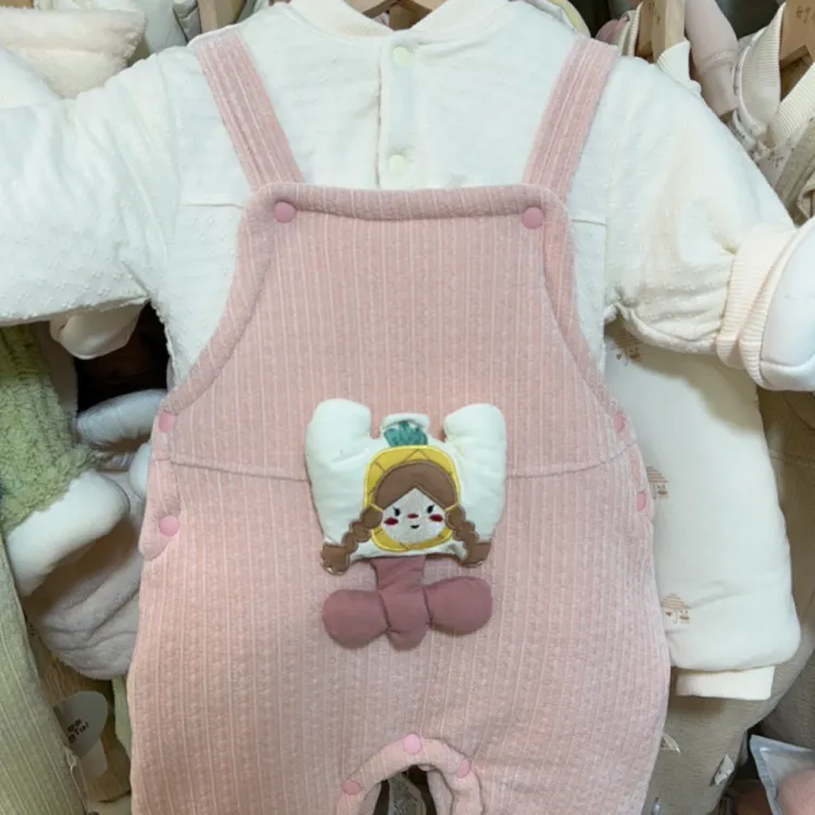 秋冬季小女孩加厚背带裤两件套卡通风