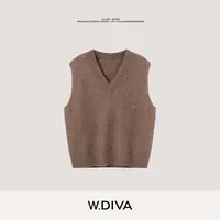 W.Diva【星芒V领衫】桑蚕丝山羊绒羊毛V领针织小坎肩马甲53Z172964