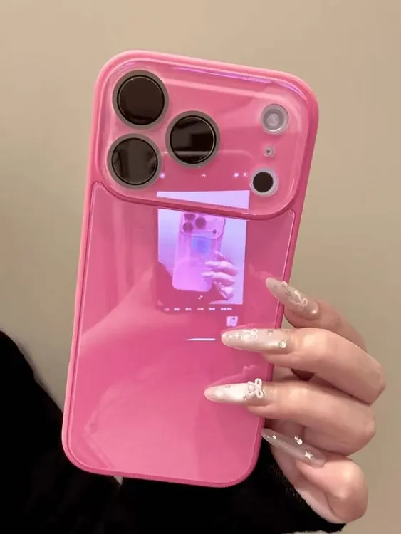 ins高级感玫红粉极简纯色适用iPhone17promax手机壳苹果16pro/15