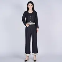 中式牛仔修身显瘦休闲百搭时尚纯色女套装WH05007370+WK05007370