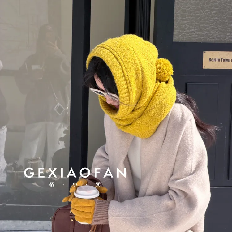 格小梵 · 巴拉克拉法帽子围巾一体保暖针织帽女冬护耳保暖毛线帽
