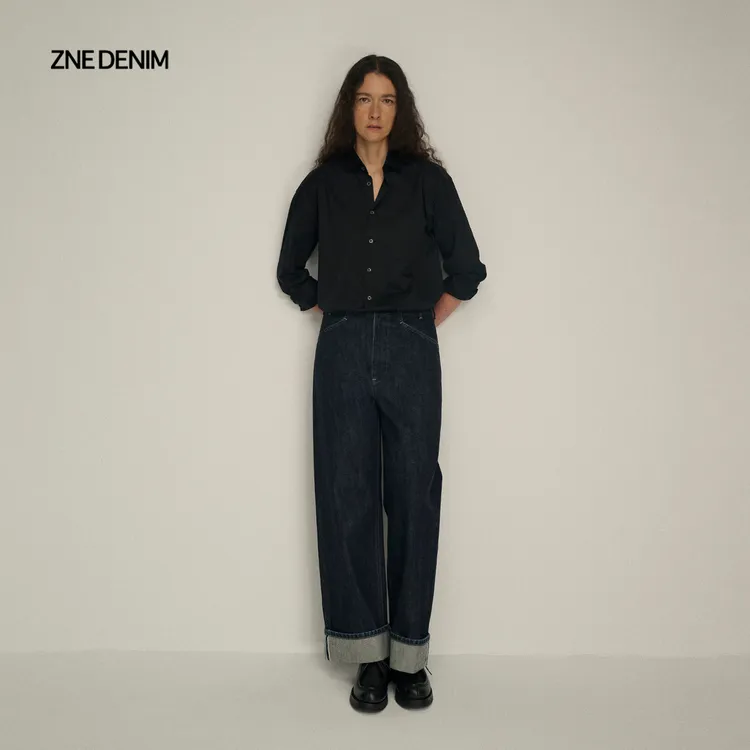 ZNEjeans舒驰复古法式原色新疆棉蓝边赤耳翻边牛仔裤TCP8071