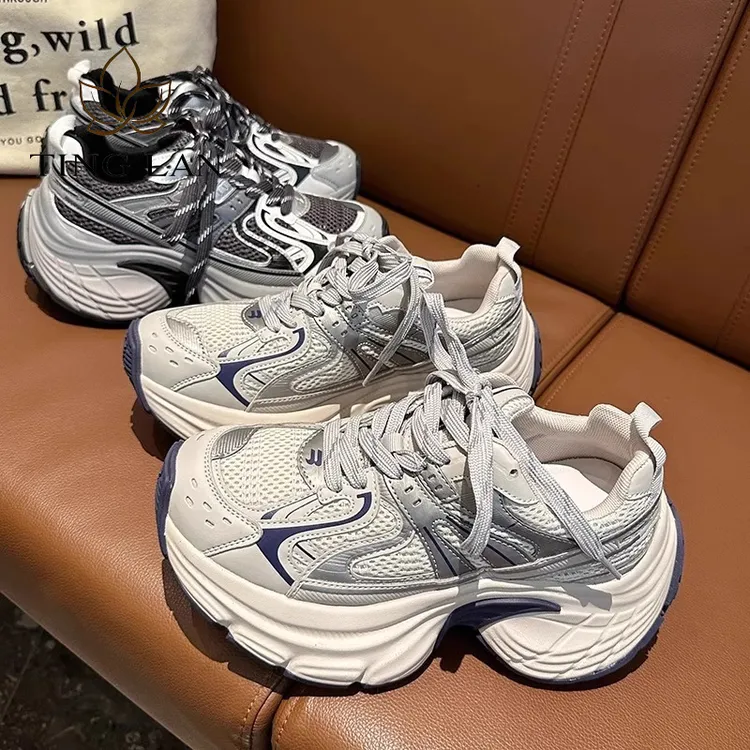 汀兰厚底老爹鞋女2025秋冬季薄款透气小个子增高运动鞋爆款休闲鞋