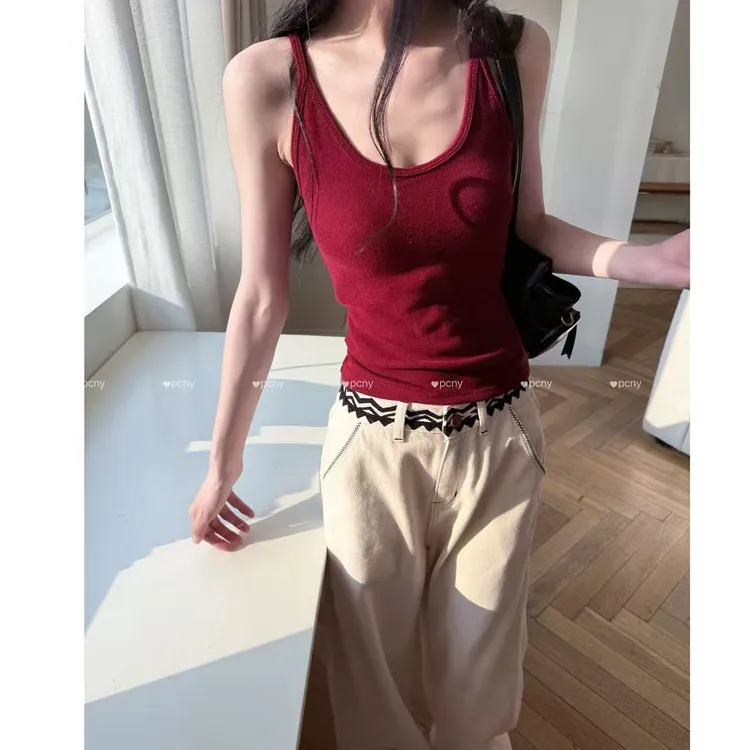 PCNY「骨感温柔」不理理冬季新款小众女装时尚修身显瘦工字背心吊带