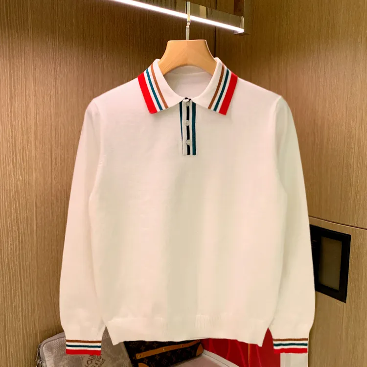 DeweLvum彩色条纹拼色翻领针织衫男潮秋冬新款时尚长袖polo衫男装