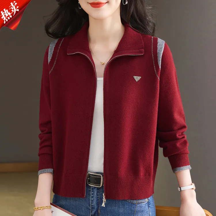 【原版正品】羊毛衫女秋冬季新款气质针织开衫双拉链设计感毛衣外套