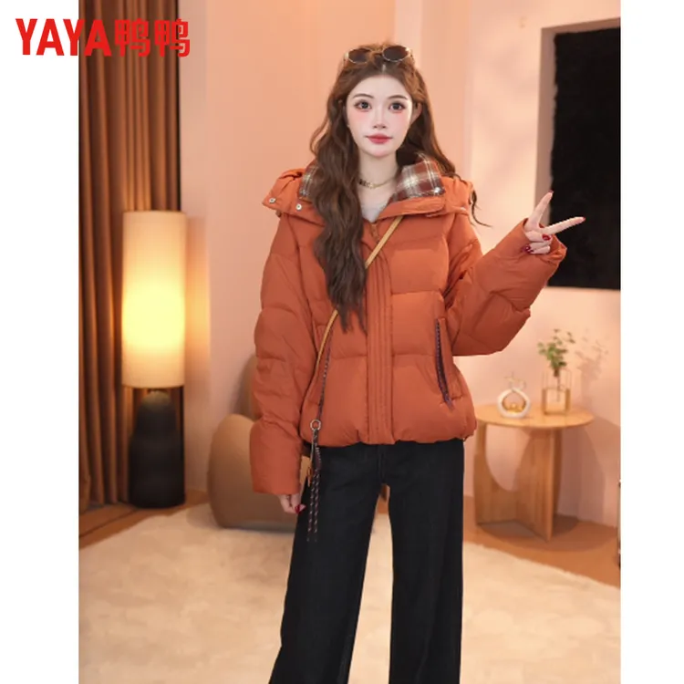 YAYA鸭鸭羽绒服女2025秋冬季新款时尚百搭连帽收腰保暖短款外套X