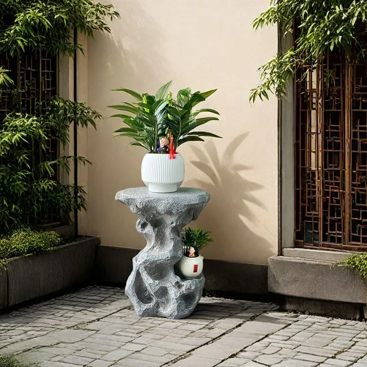太湖石底座石墩中式花园装饰户外庭院摆件盆景别墅露台防水置物架