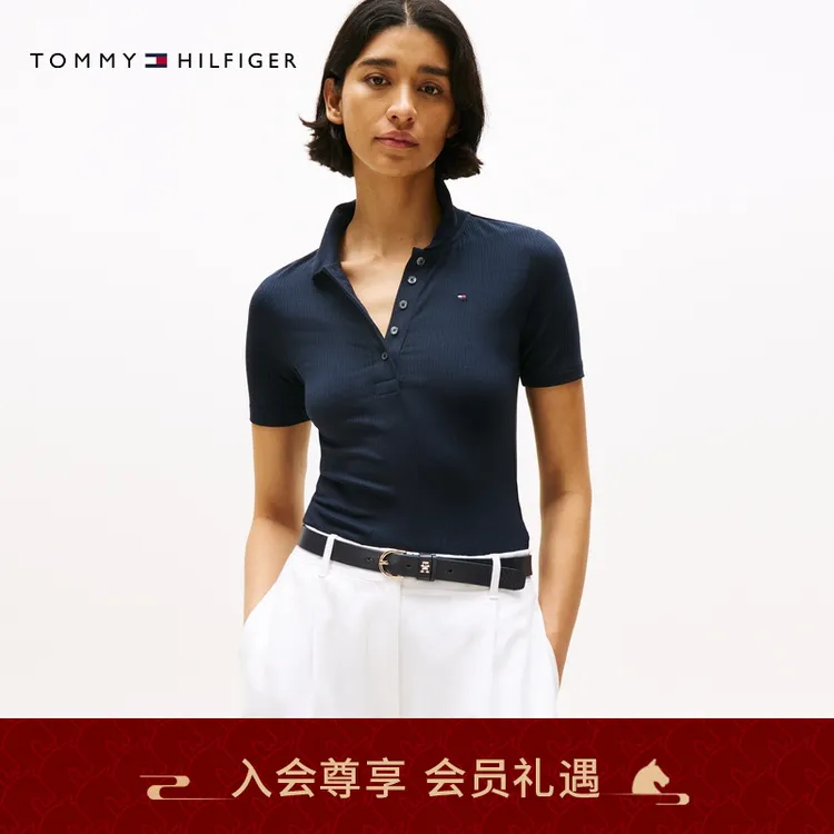 【修身五粒扣】Tommy夏季女商务休闲通勤微弹翻领短袖T恤POLO 38832