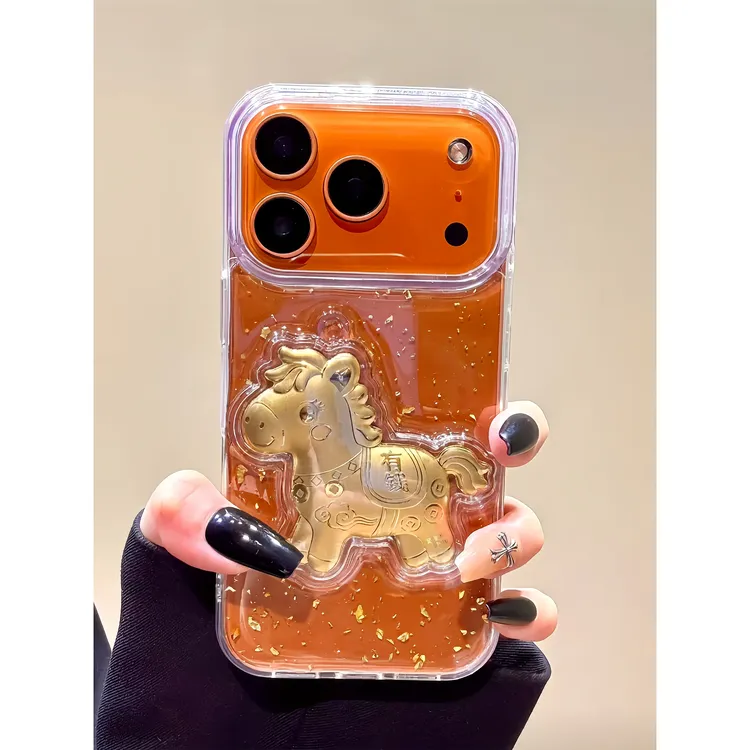 欧克里里有钱马适用苹果16/17promax金箔手机壳15/14男13/12/11女