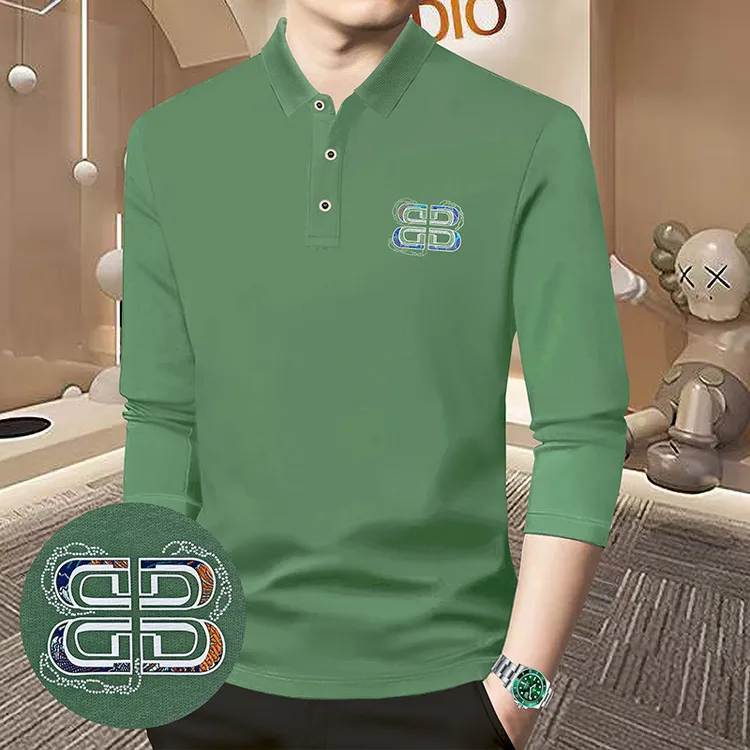 秋季新款男士POLO衫棉类打底衫纯色休闲翻领中青年带领长袖T恤