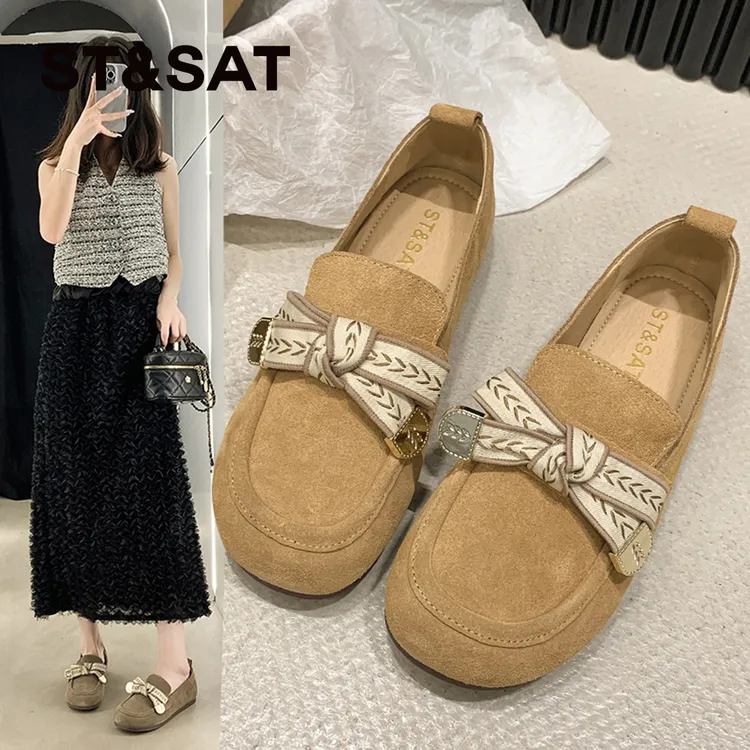 星期六棕色绒面真皮勃肯鞋女款2025新款爆款加绒保暖洋气百搭单鞋