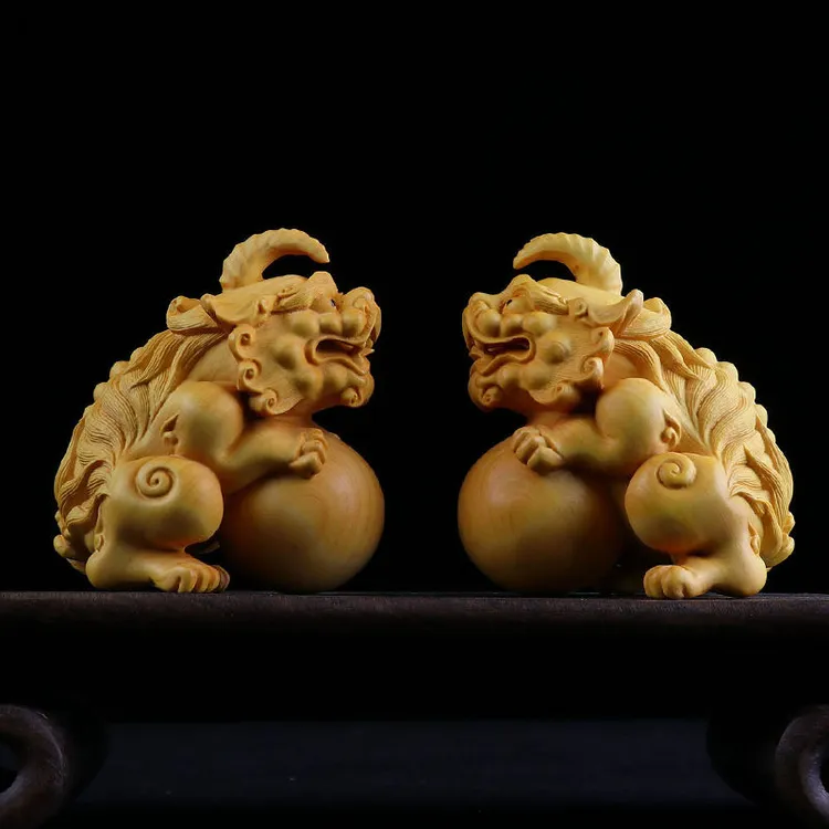 木雕貔貅獬豸独角兽黄杨木手把件工艺品家居装饰品