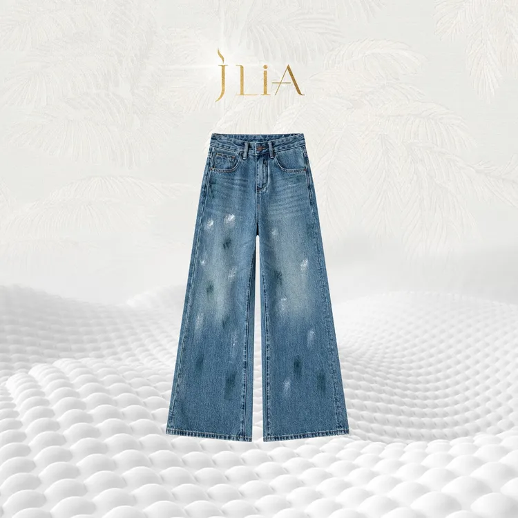 JLIA GOLD-8816孔雀蓝秋款阔腿牛仔裤 2025新款手绘工艺时尚个性