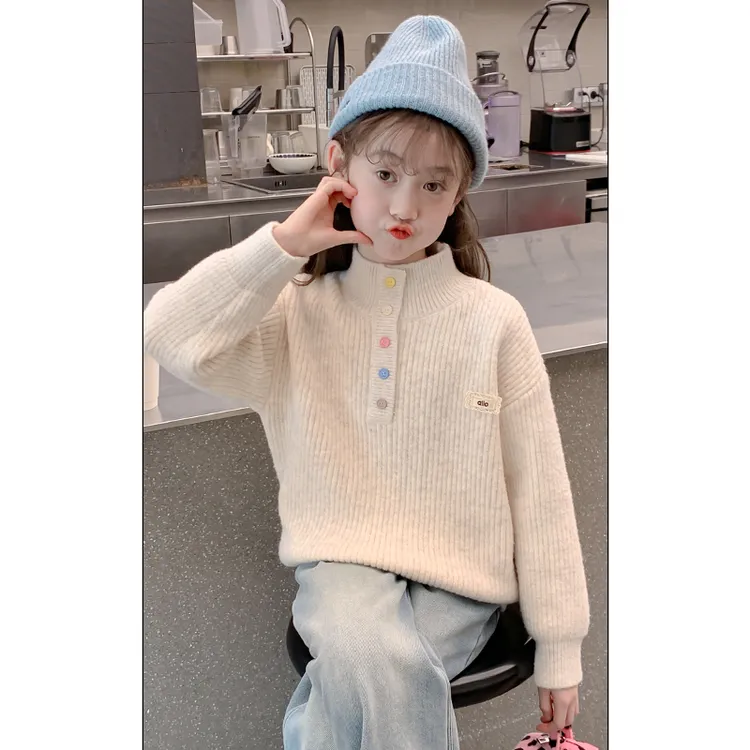 女童毛衣秋冬款2025新款洋气儿童针织衫中大童冬季加绒加厚7881
