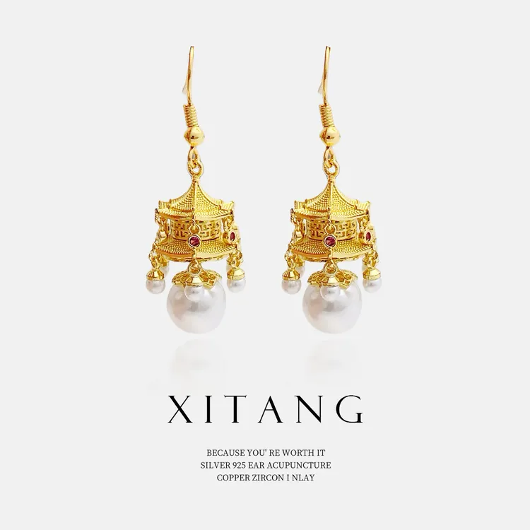 XITANG 925银针【琼琼阁楼】国风手工耳钉耳环耳坠8007