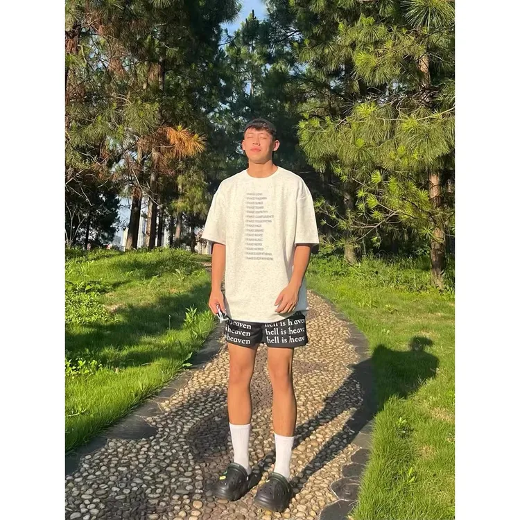 美式高街复古网眼字母满印抽绳短裤男休闲健身跑步篮球运动四分裤