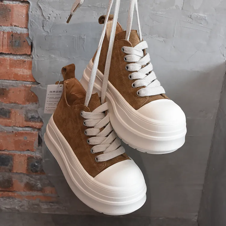 欧洲站女鞋2025秋季新款小个子厚底高帮鞋女款增高大头休闲松糕鞋