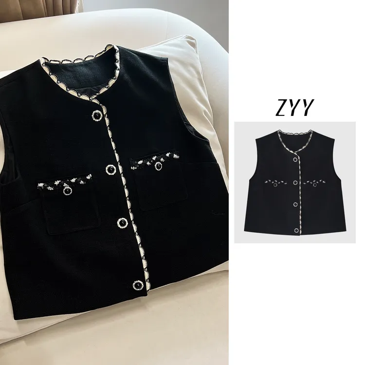 ZYY【缪斯印记】2025/S新品小香风轻薄百搭显瘦马甲女X25QMJ04018