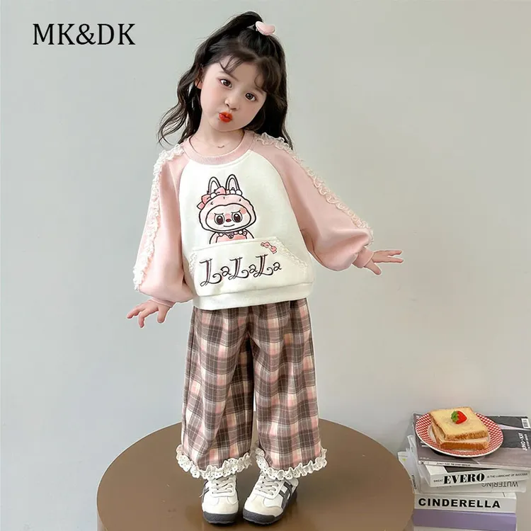 MK&DK女童套装春秋季2025新款小童洋气卡通秋装卫衣阔腿裤两件套
