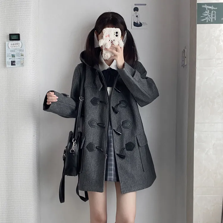 放学后/菱兰高校/原创jk牛角扣大衣羊毛保暖百搭学院风毛呢外套
