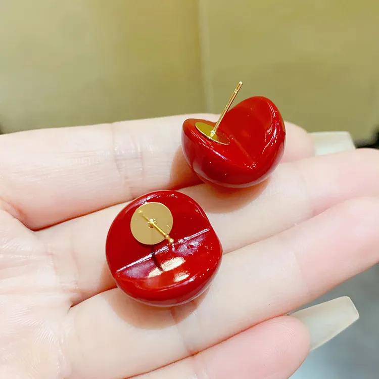 铜合金耳饰 新年款开口笑红色耳钉女高级感气质网红百搭耳环