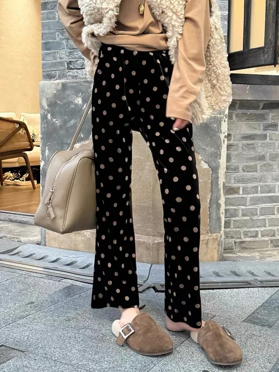 女神微喇裤高定哑光金丝绒加绒女款休闲裤时尚百搭洋气显瘦微喇裤