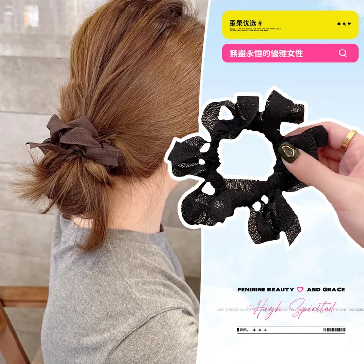 东大门同款蝴蝶结褶皱发圈女发量少发绳扎头皮筋气质百搭头绳发饰