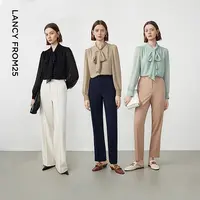 【朗姿Basic衣橱】高级感设计感衬衣上衣通勤新款飘带领衬衫女