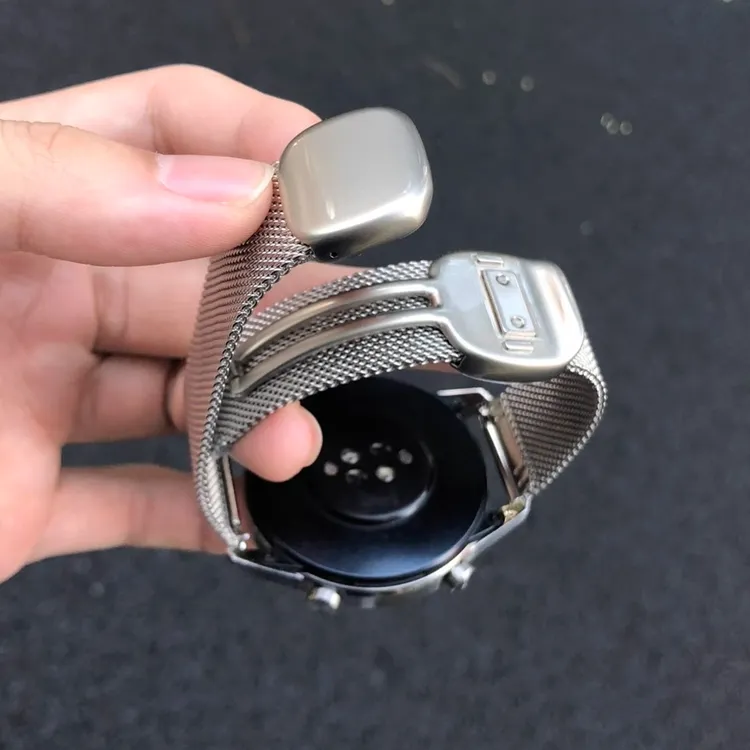 卡容米兰适用华为watch4pro表带GT5不锈钢金属GT3/2透气Buds磁吸