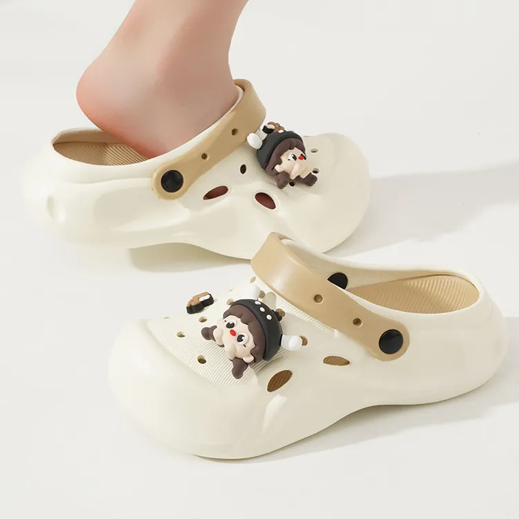 双色洞洞鞋女透气防滑踩屎感软底凉鞋eva夏季外穿厚底包头凉拖鞋