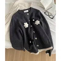 【花朵开衫】深灰小香风钻扣针织开衫女FFN3088
