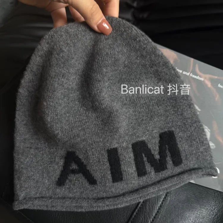 BanliCat 秋季新品AIM羊毛混纺冷帽子男女加大显脸小大头围毛线帽