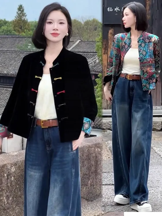 新中式丝绒衬衫女2025秋季新款洋气显瘦小个子国风盘扣双面穿外套