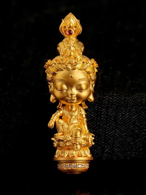 【中秋新品】周小福珠宝天工系列足金999水月观音吊坠
