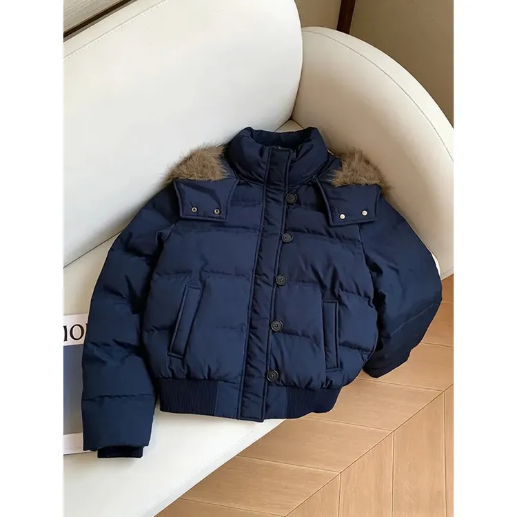 【现货】时髦复古毛领连帽短款棉服冬季宽松显瘦加厚保暖面包服外套