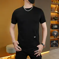 夏季新款男士网红轻奢潮流个性品质百搭潮牌休闲图标圆领短袖