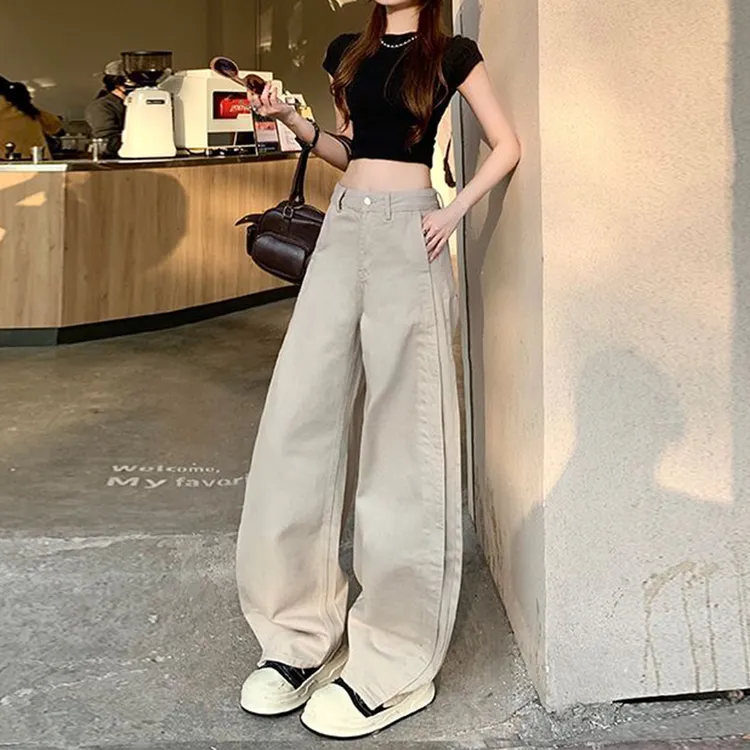 大码胖mm2025新款高腰牛仔裤女秋季新款阔腿直筒宽松显瘦弯刀裤