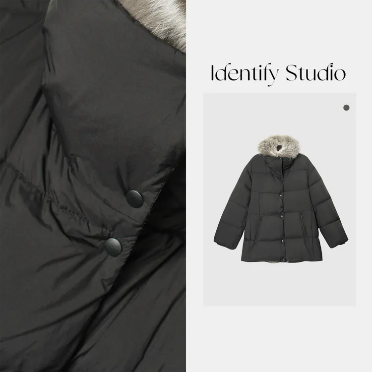  IDENTIFY冬季狐狸毛高翻领单排扣设计中长款羽绒外套25AWG112502