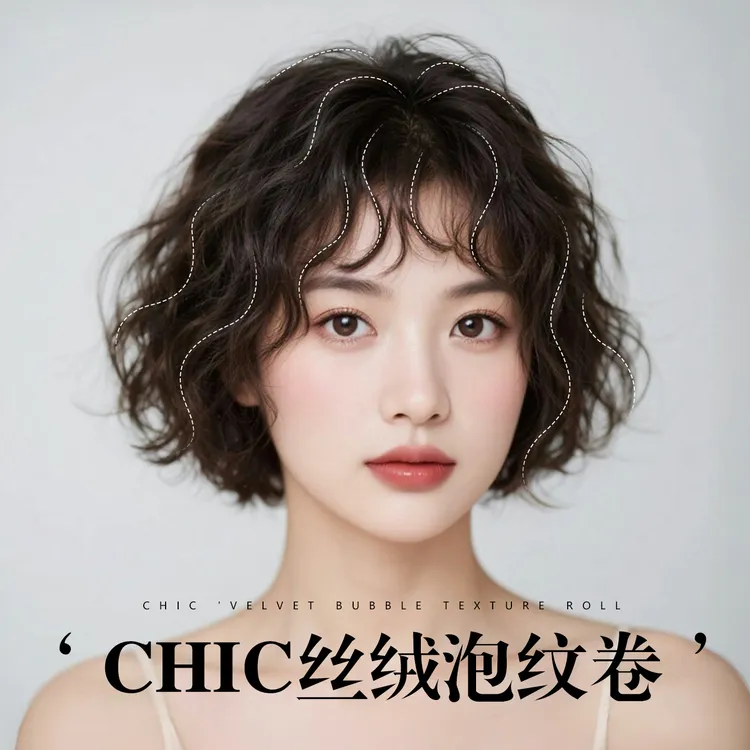 美禾港风泡纹卷假发女短卷发蓬松时尚减龄透气头套短发发套假发套