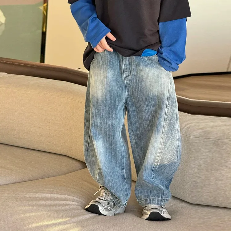 童装男童牛仔裤春秋季中大童宽松直筒裤儿童时尚洋气阔腿老爹裤子