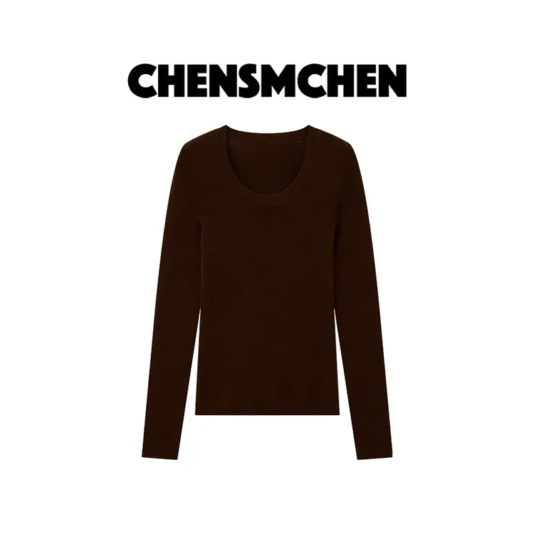 CHENSMCHEN 100绵羊毛无缝一体针织衫女百搭显瘦打底衫CSZ7297WL